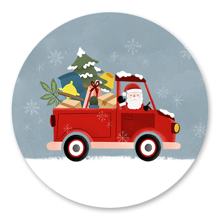 Kerstman in pick up truck